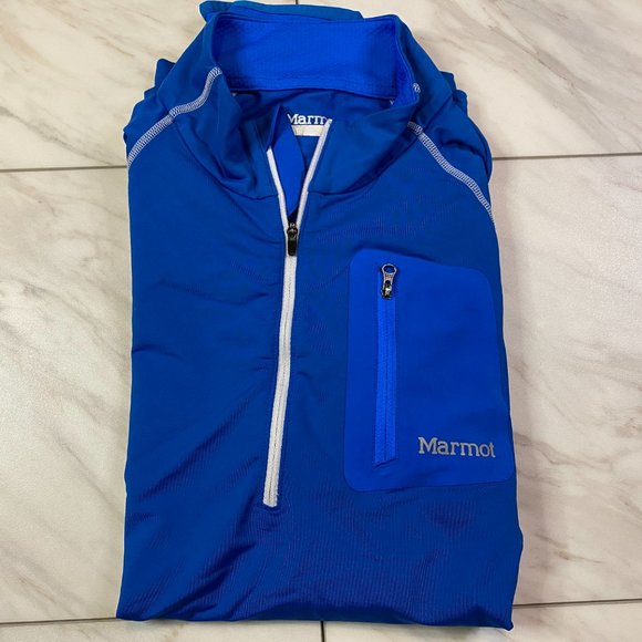 Marmot Lightweight 1/4 Zip Pullover Running Hiking Long Sleeve Shirt Blue XL - Picture 1 of 7
